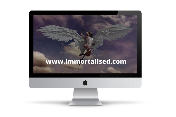 angel on desktop screen showing immortalised.com com valuable domain is for sale