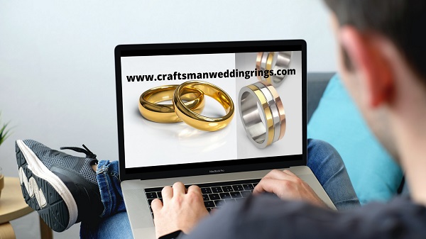 craftsman wedding rings displayed on laptop showing craftsmanweddingrings.com domain for sale